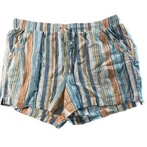Briggs Short Womens Size XL Blue Stripe Elastic Waist w Tie Linen Pockets